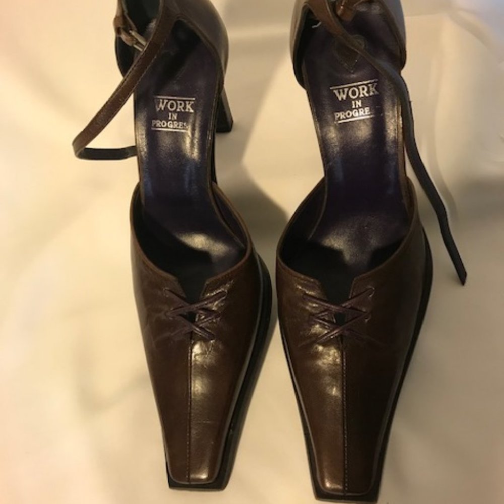 Work in Progress Genuine Leather Ankle Strap Heel